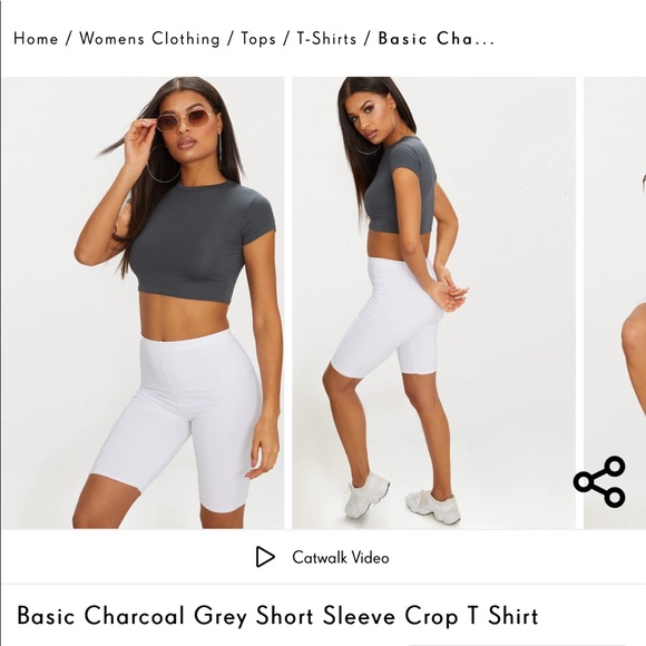 pretty little thing Basic Charcoal Grey Short Sleeve Crop T Shirt size USA 2 - Picture 4 of 5